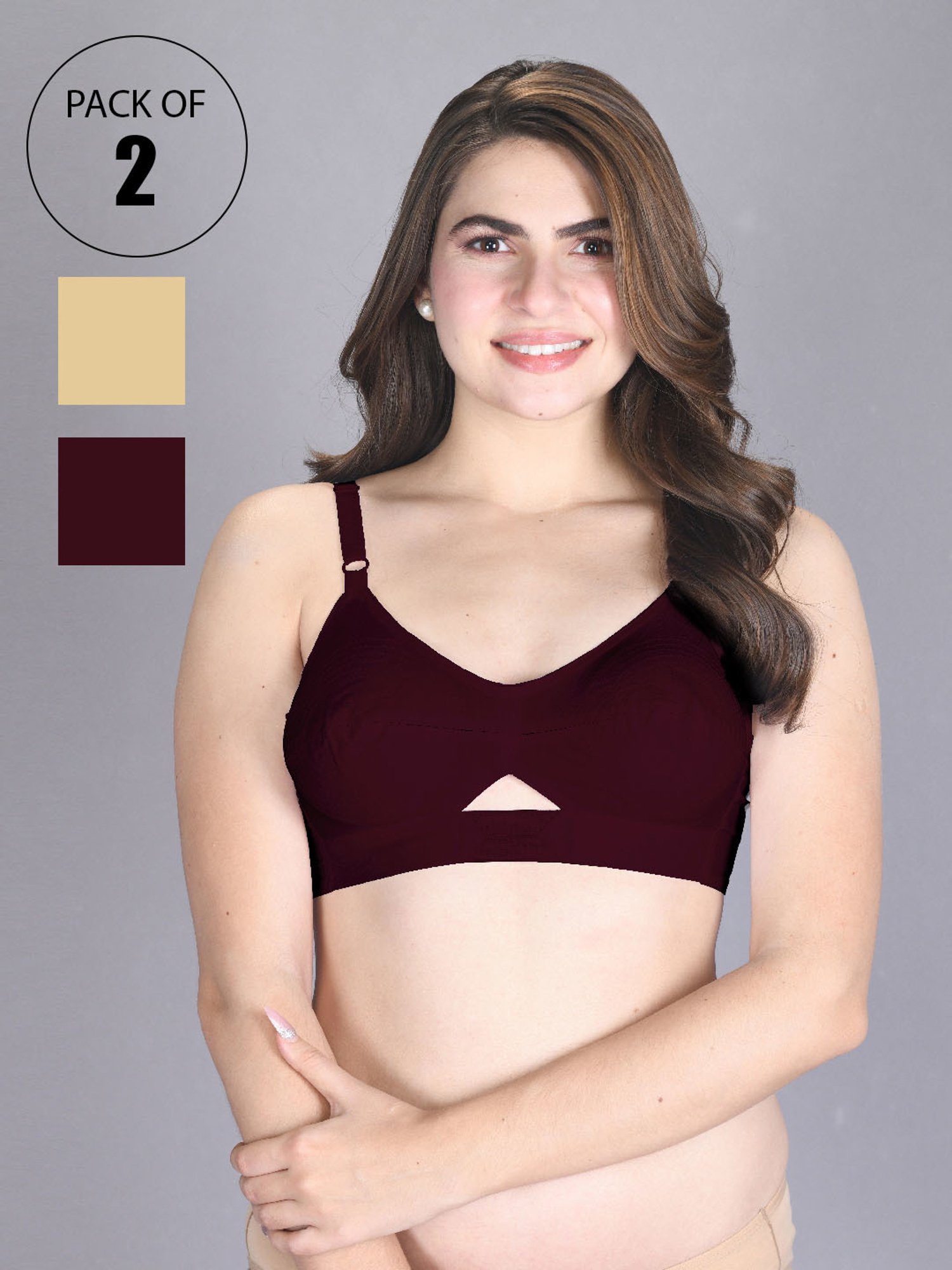 Lux Venus Maroon & Tan Full Coverage Non-Wired Everyday Bra With Adjustable Strap - Pack of 2
