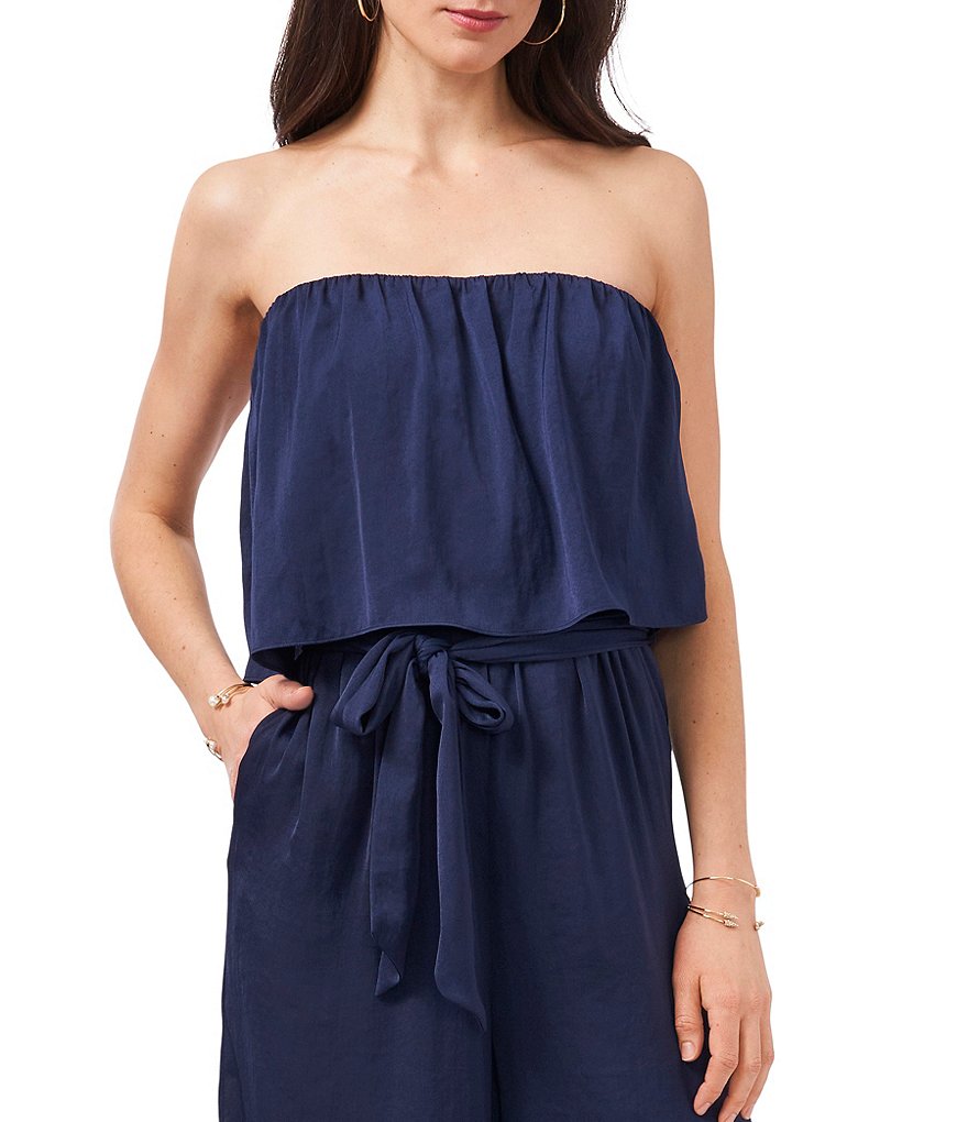 1. STATE Strapless Belted Ruffle Jumpsuit