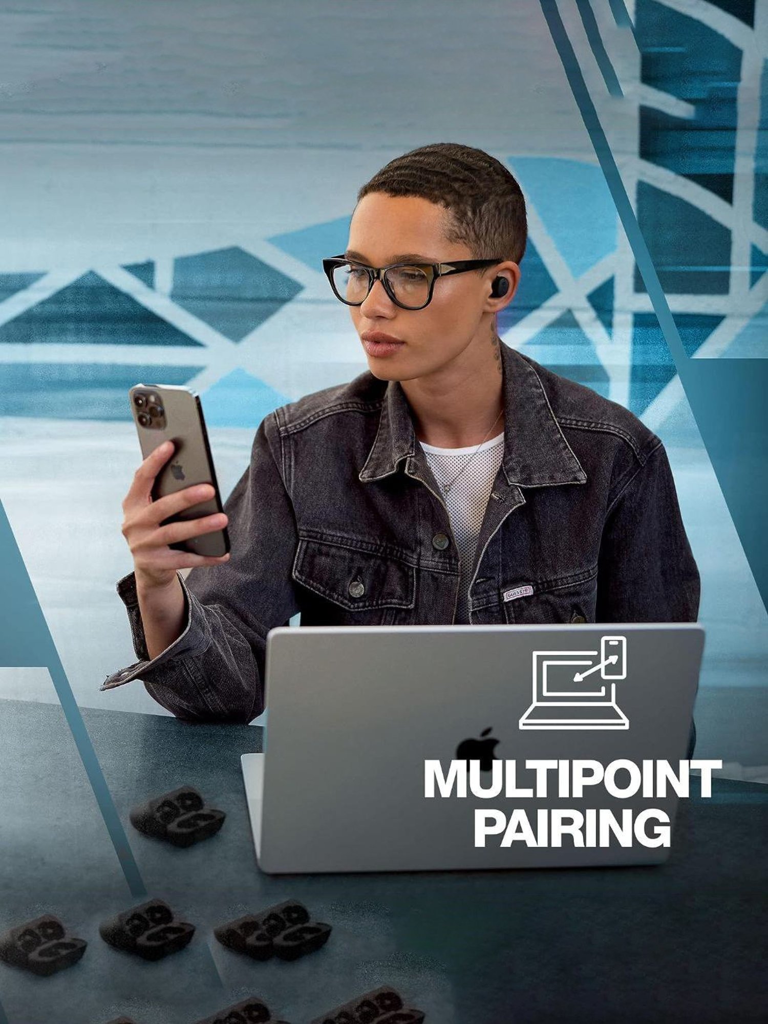 Skullcandy Mod in-Ear Bluetooth Earbuds with 34 Hr Battery (Light Grey & Blue, True Wireless)