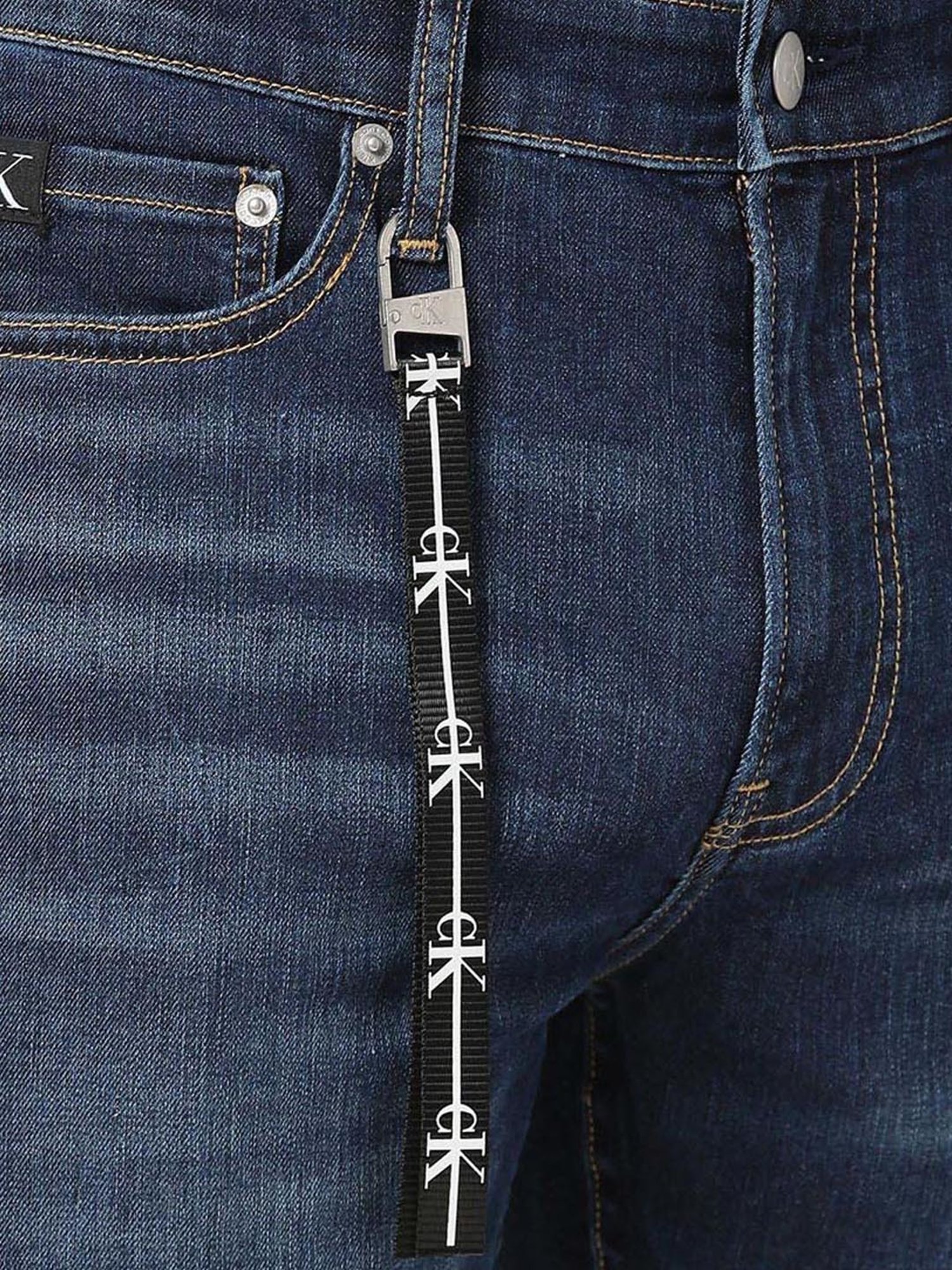 Calvin Klein Jeans Slim Dark Blue Hanger Loop Lightly Washed Mid Rise Jeans