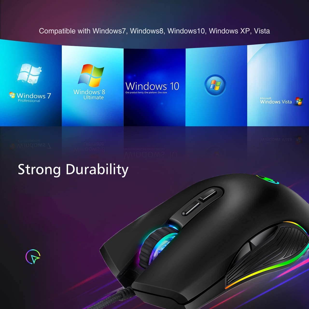 Ergonomic Gaming Mouse with 4 Backlight Modes up to 3200 DPI,RGB Wired USB Mouse with 7 Buttons for Laptop PC Computer Games & Work