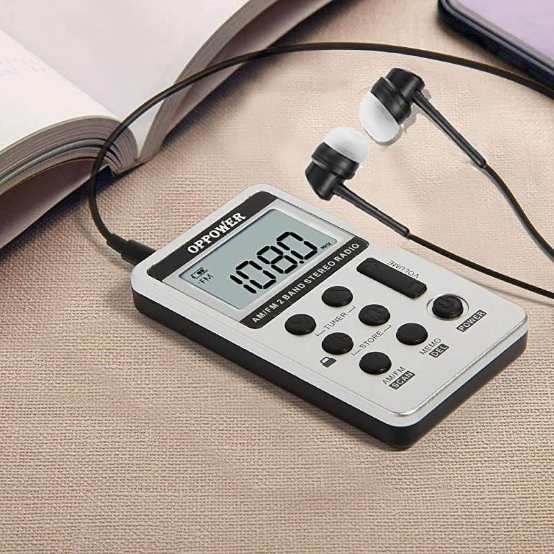 Portable AMFM Radio Digital Tuning Transistor Radio Personal Mini Stereo Radio with Earphone and Rechargeable Battery for WalkSilver