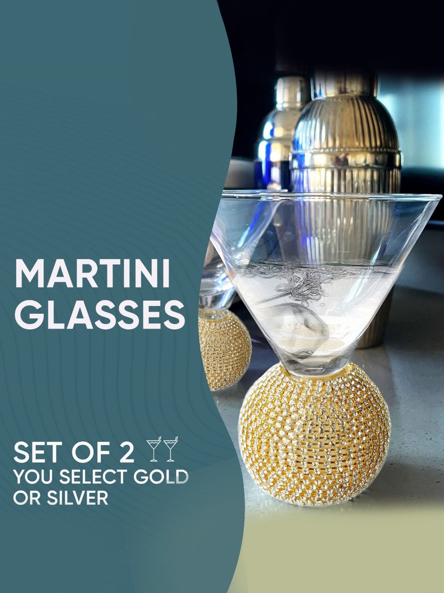 Melbify Jewel Ball Transparent Glass Martini & Wine Glass with Designer Bottom (220ml) - Set of 2