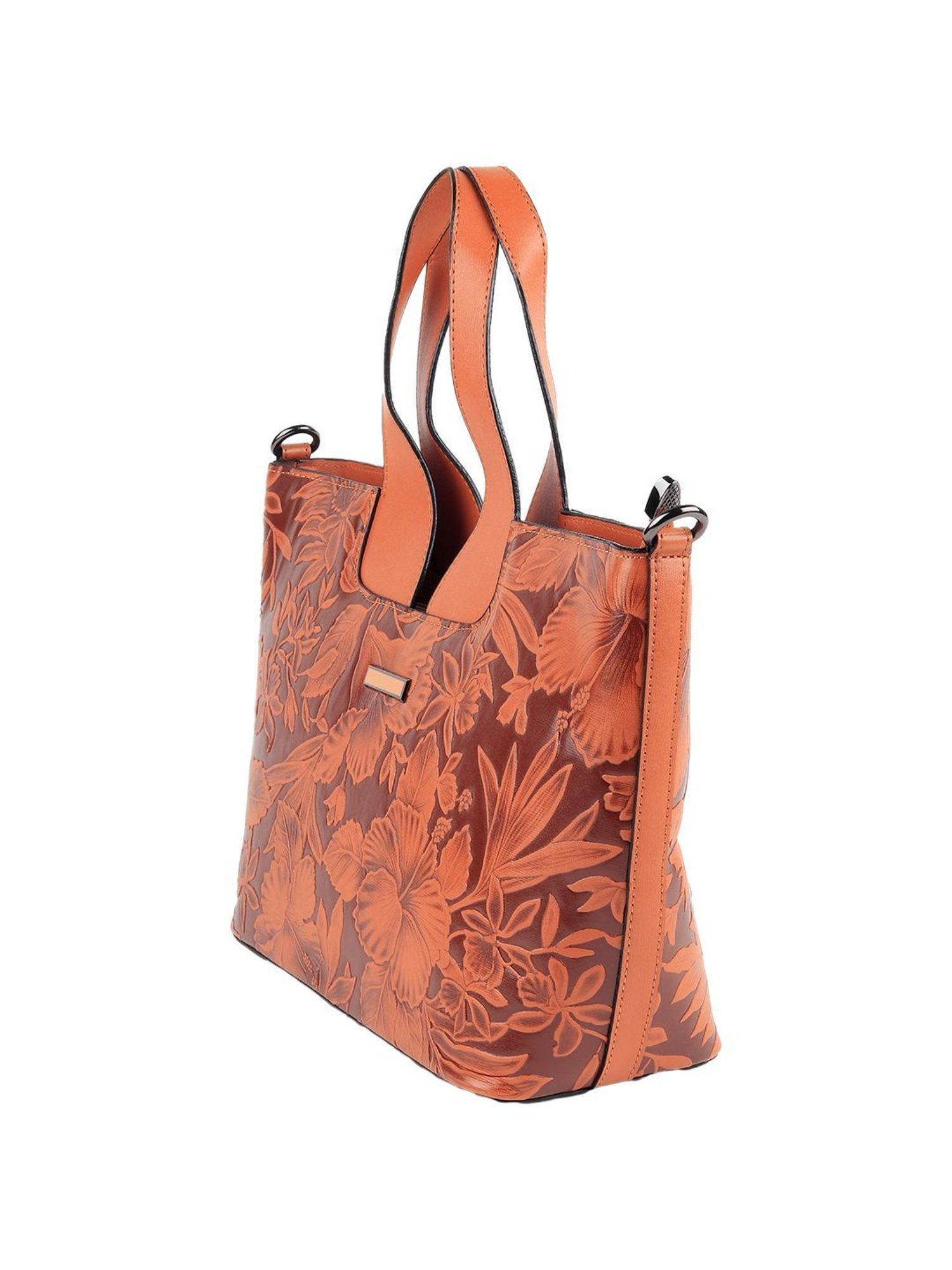 Odette Orange & Brown Floral Tote Handbag
