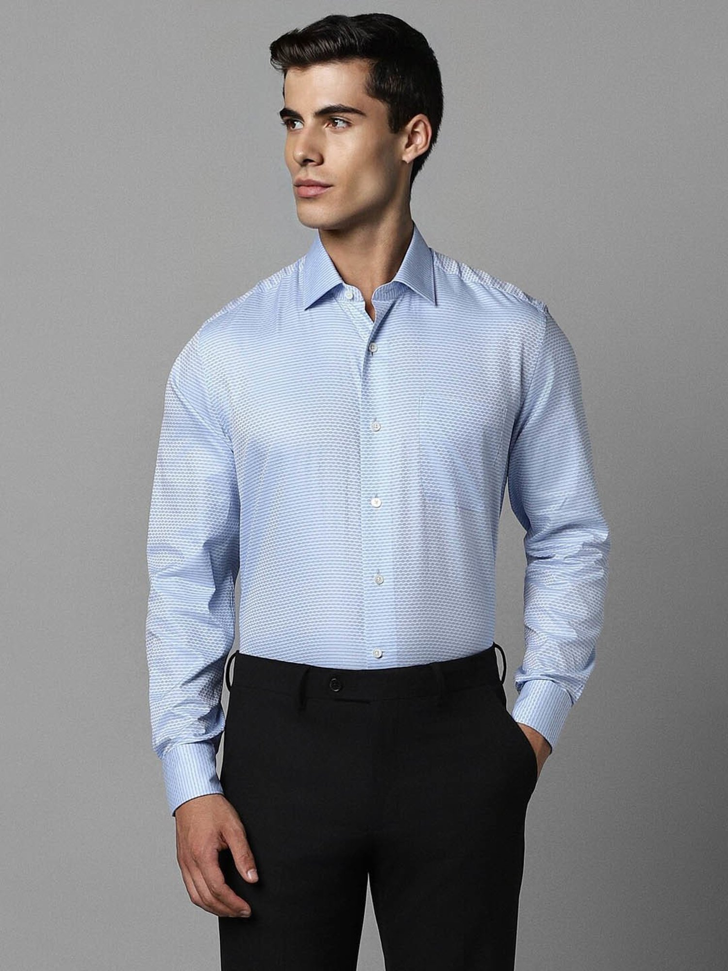 Luxure By Louis Philippe Blue Cotton Slim Fit Texture Shirt