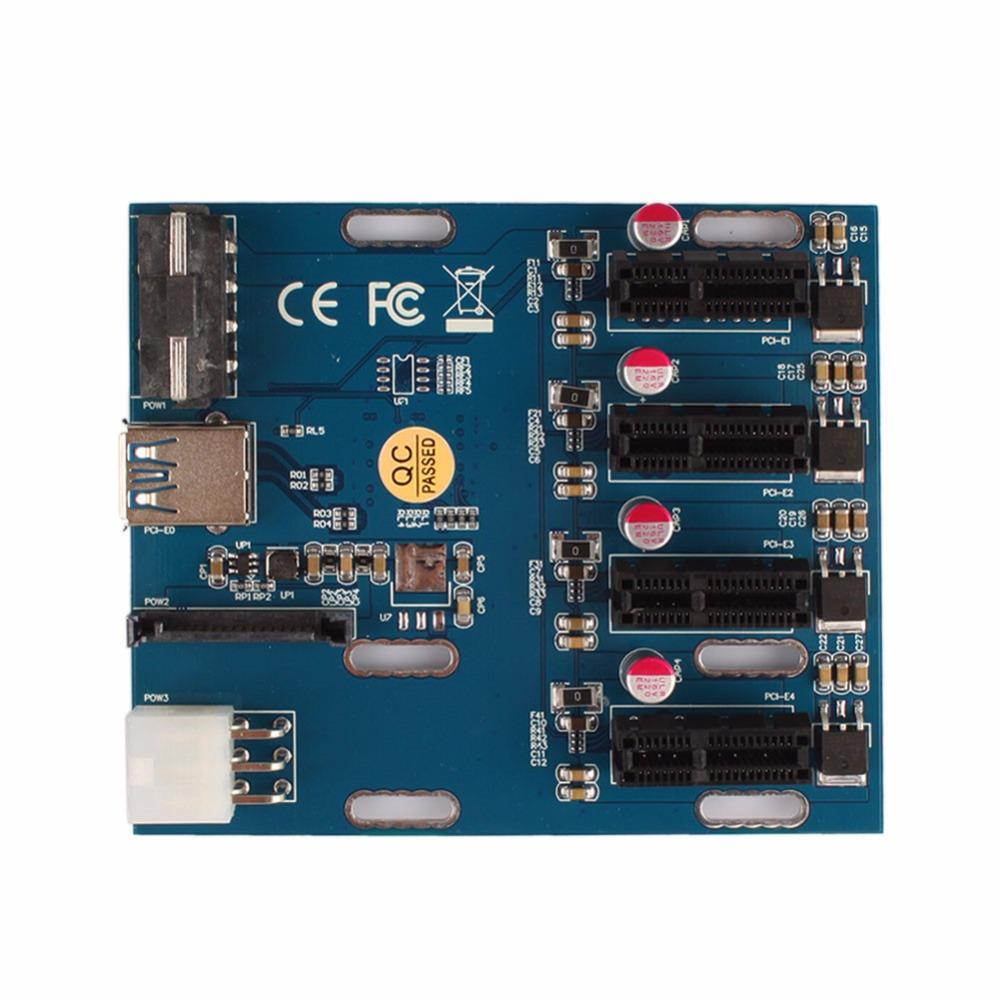 PCI-E 1X Expansion Kit 1 to 4 Ports Switch Multiplier Hub Riser Card USB 3 Cable #247635