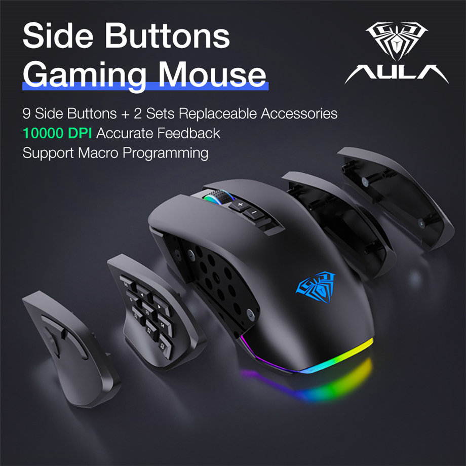 AULA SC200 800mAh Rechargeable Bluetooth Wireless Mouse with 3 Modes (BT5.0, BT3.0 and 2.4G) Easy-Switch Up to 3 Devices Ergonomic Mice for Android Tablet Phone PC Laptop - SC200 Black