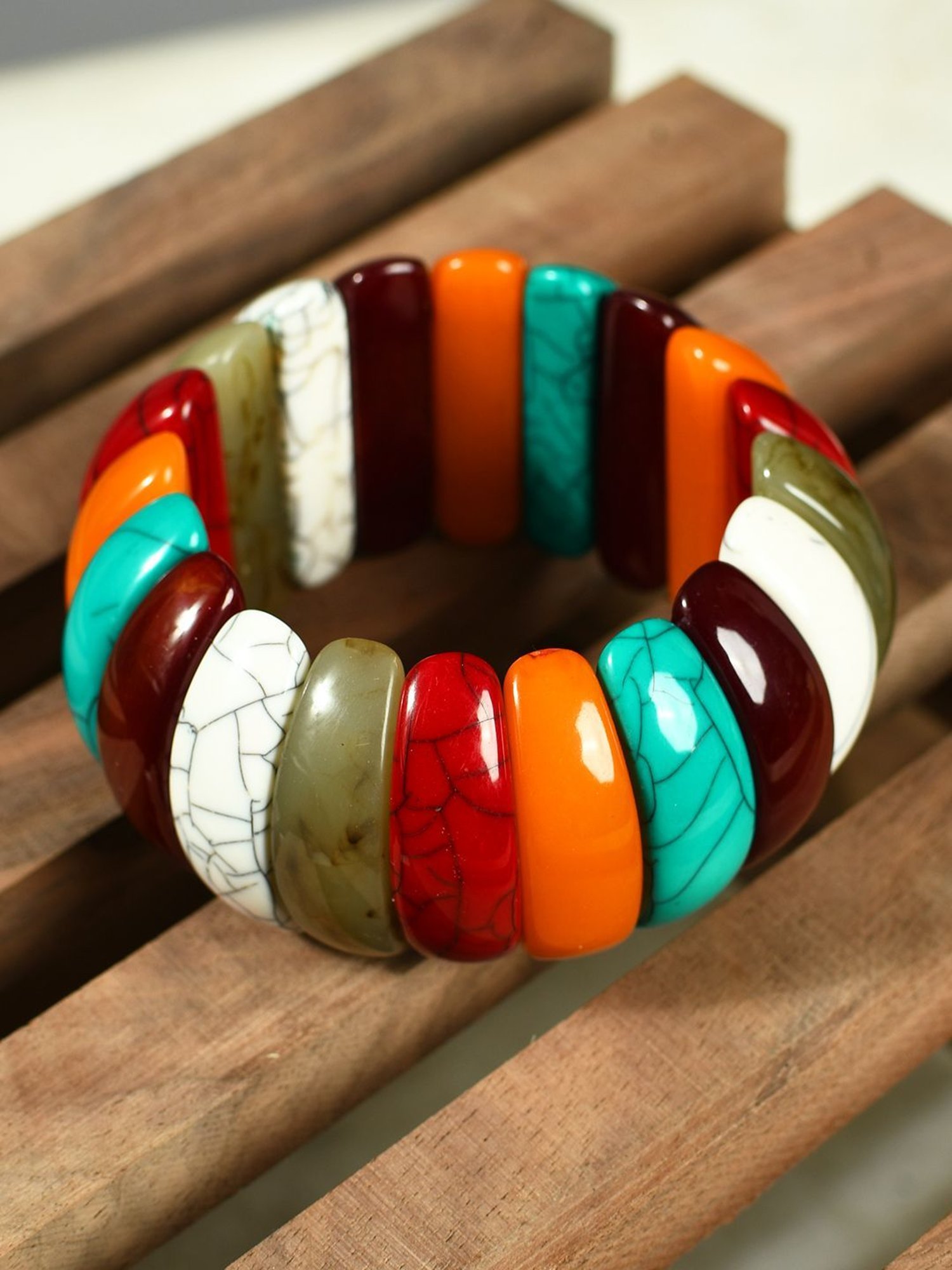 IMLI STREET Multi-Coloured Artificial Beaded Stretchable Bracelet for Women