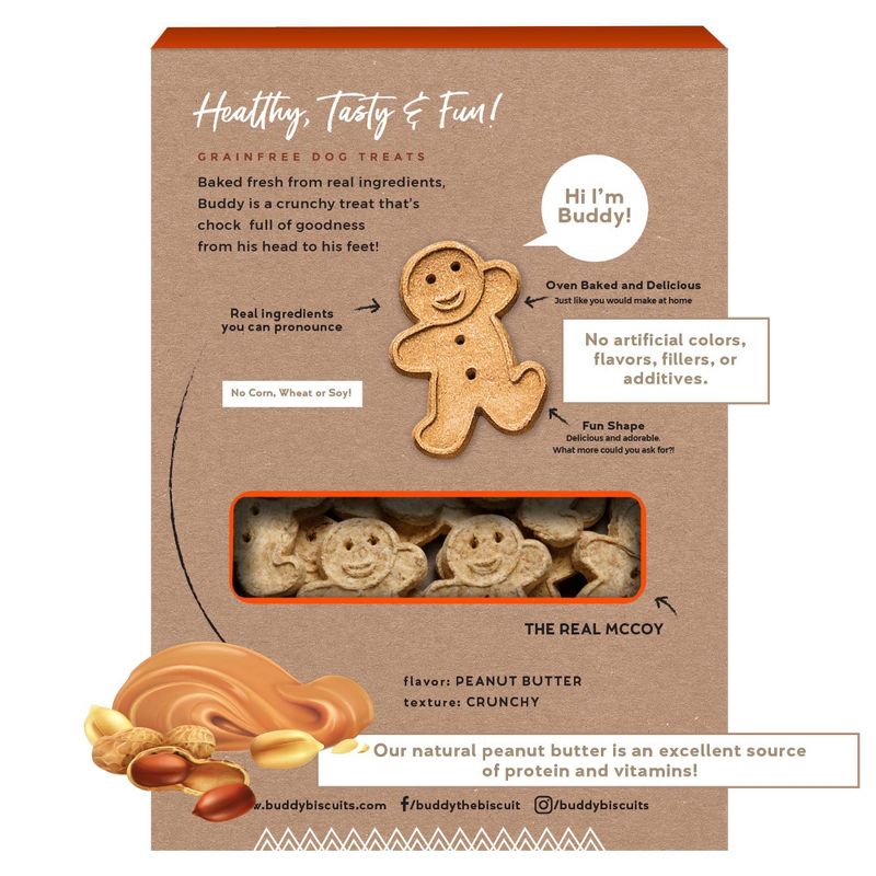 Buddy Biscuits Grain-Free Oven baked Treats with Peanut Butter Dry Dog Treats - 14oz