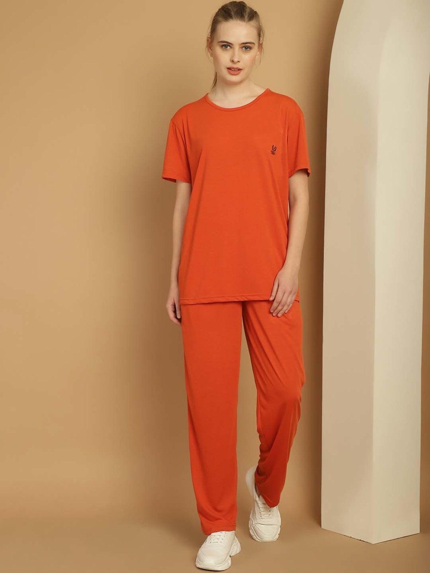 Vimal Jonney Orange Cotton Sports T-Shirt Track Pant Set