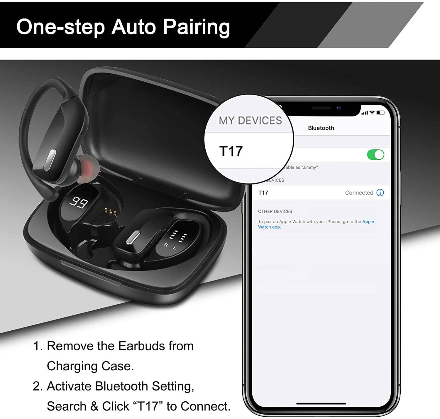 Ture Wireless Earbuds for Sports, Bluetooth 5.0 TWS Sports Headphones with Button Control In Ear Running Earphones Stereo Sound Sports Headset with USB C Charging Case for iOS Android Phone Tablets