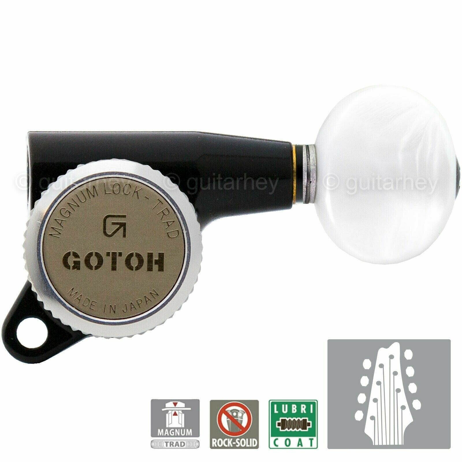 NEW Gotoh SG381-05P1 MGT Locking Tuners Pearl Buttons 8-String Set 4x4 - BLACK