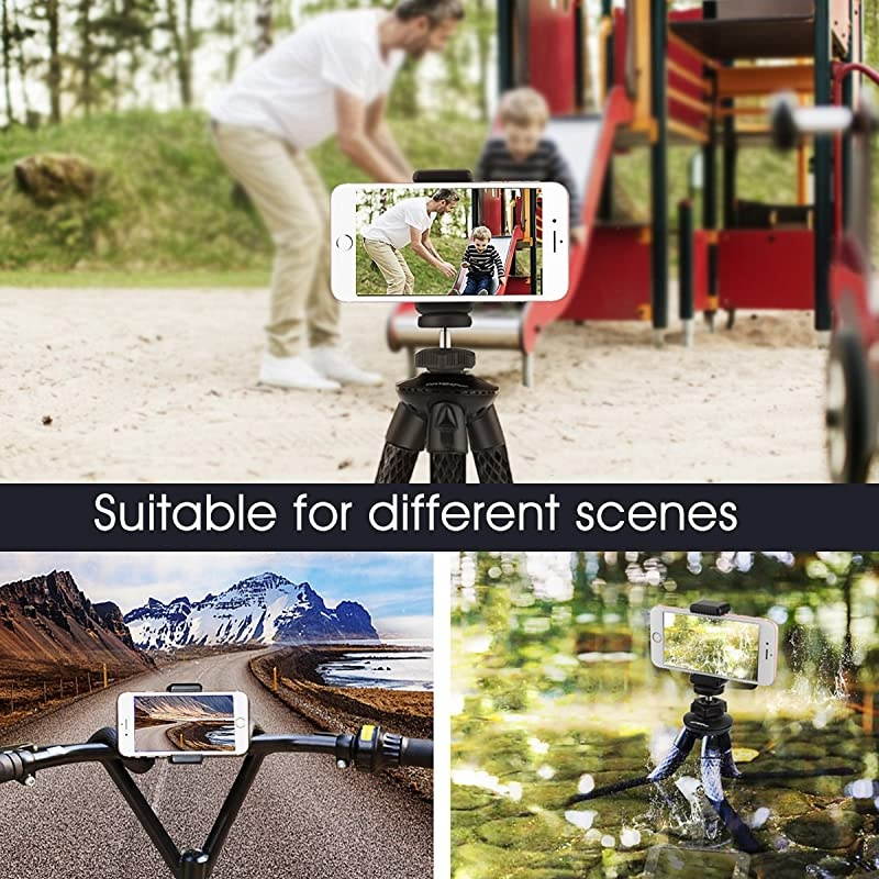 CameraPhone Tripod 12 Inch Flexible Camera Tripod for GoProCanonNikonSony DSLR CamGopro Action Cam Phone Tripod Stand with Cell Phone Holder Clip for iPhoneAndroid Phone3 in 1