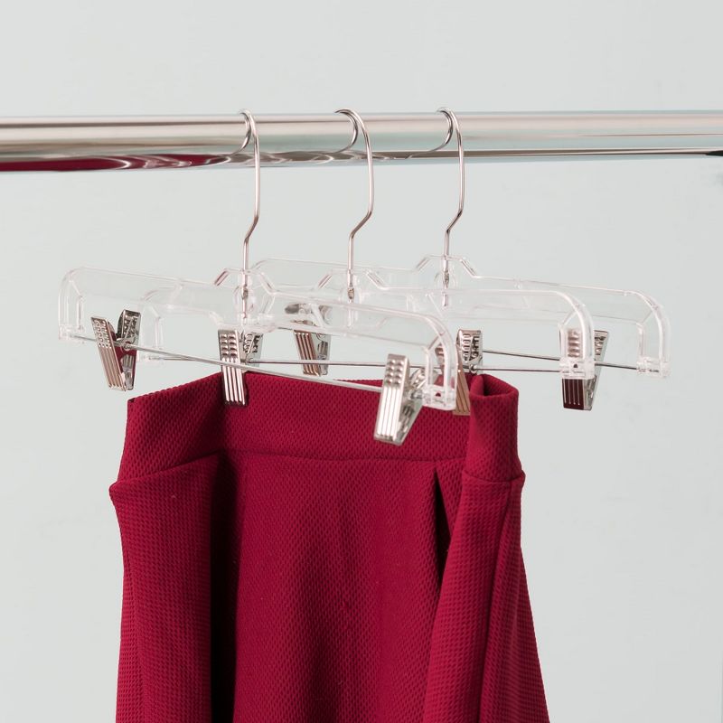 Home Basics Crystal Plastic Straight Skirt Hanger with Metal Clips, Clear