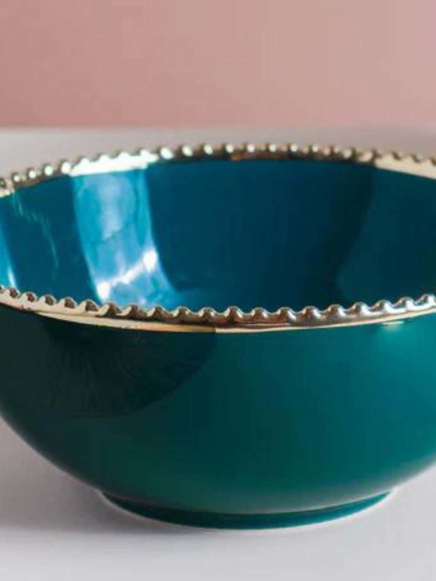 Nestasia Premium Quality Ceramic Green Glossy Serving Bowl With Golden Textured Rim (800 ml)