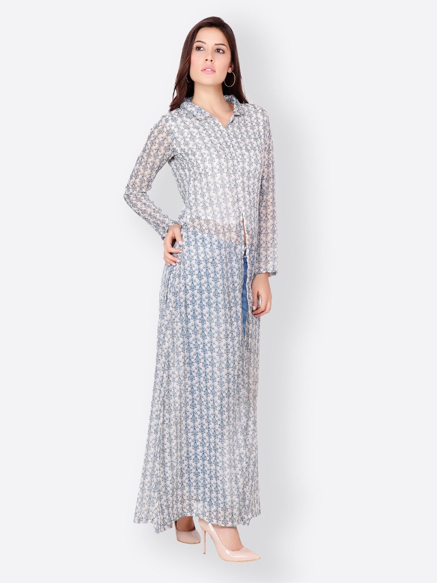 Scorpius White & Blue Printed Long Top