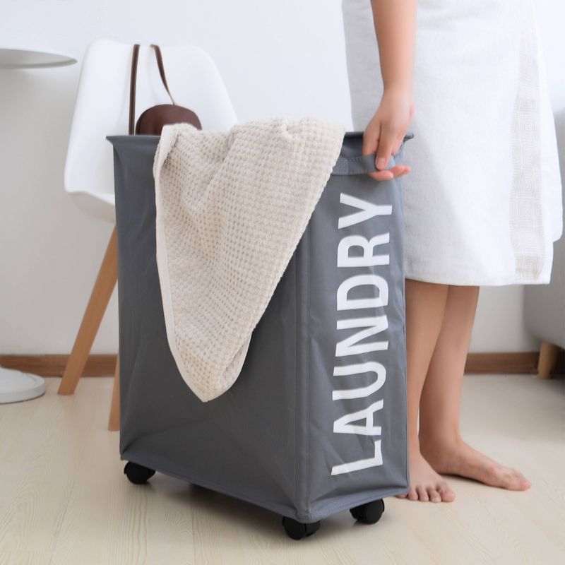 Danya B. Collapsible Waterproof Folding Laundry Hamper on Wheels Gray
