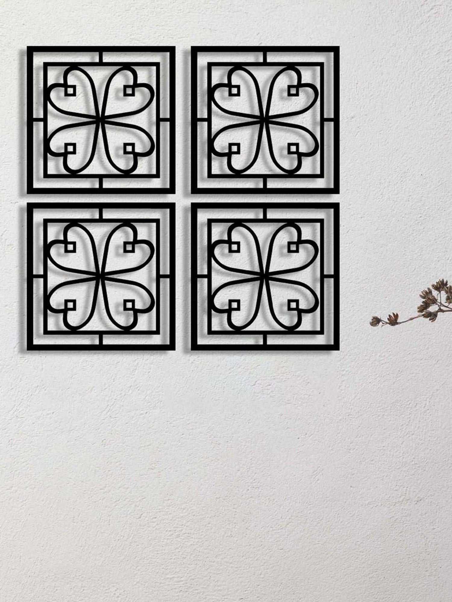Art Street Black Mdf Jharokha Jali Square Hanging Ornaments Wall Art - Set of 4