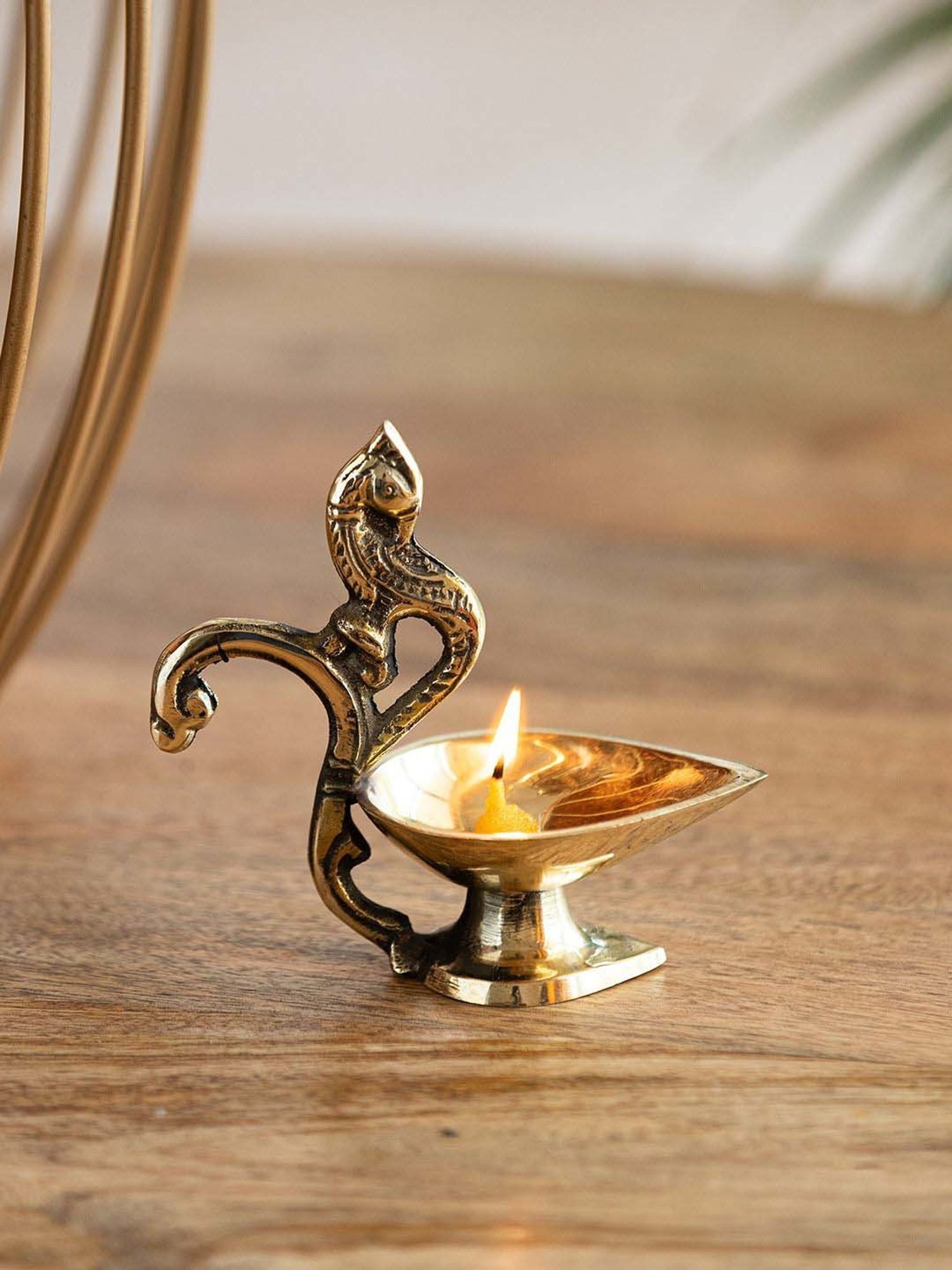 ExclusiveLane Golden Brass Handcarved Peacock 1 Wick Diya