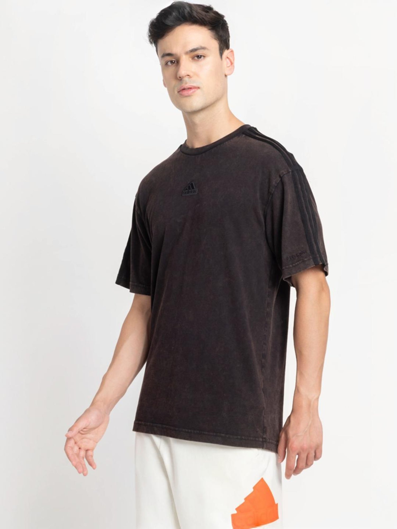 Adidas Black Cotton Regular Fit Texture Sports T-Shirt