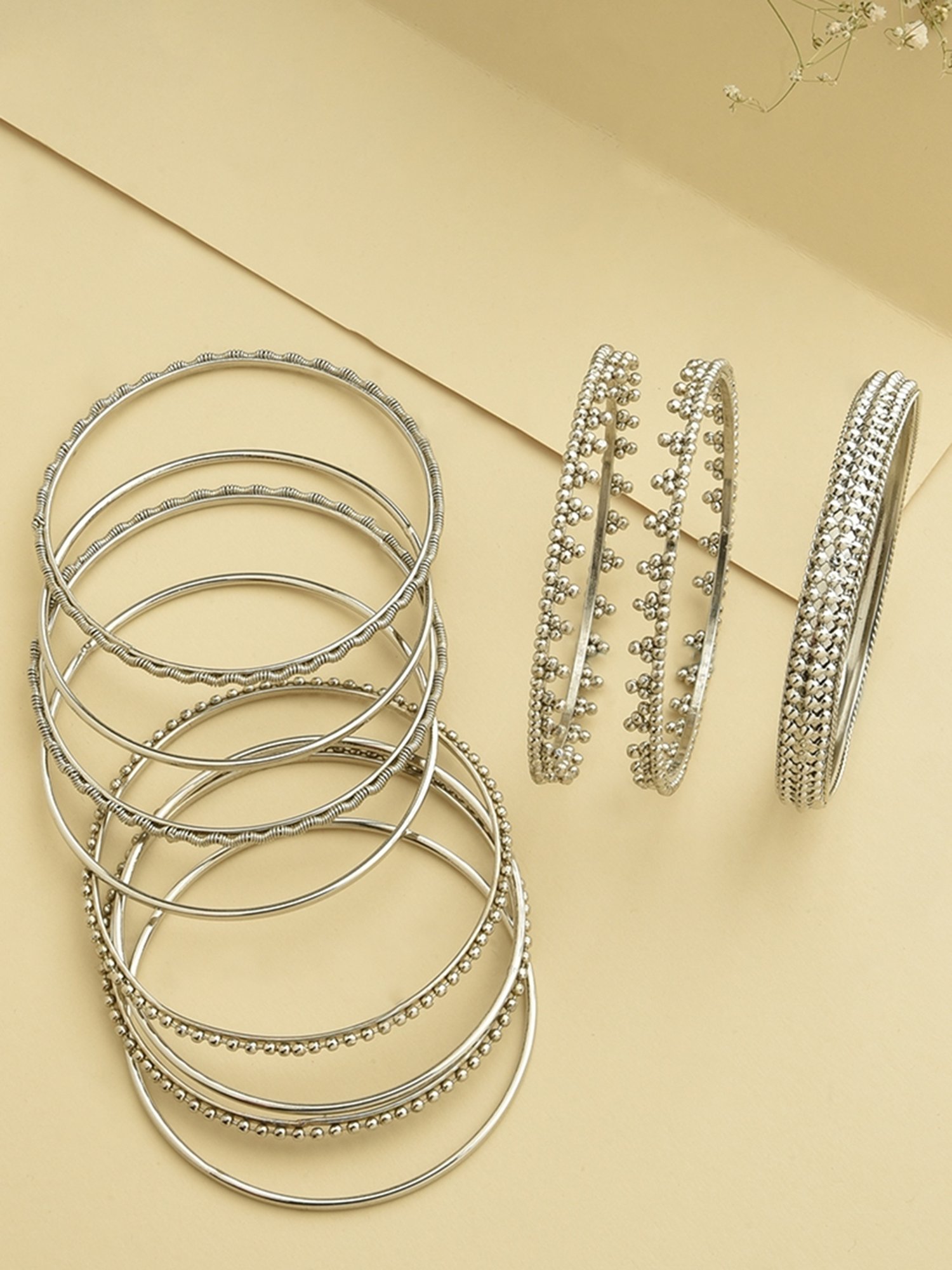 ToniQ Silver-Plated Pichodi Bangles for Women - Set of 11