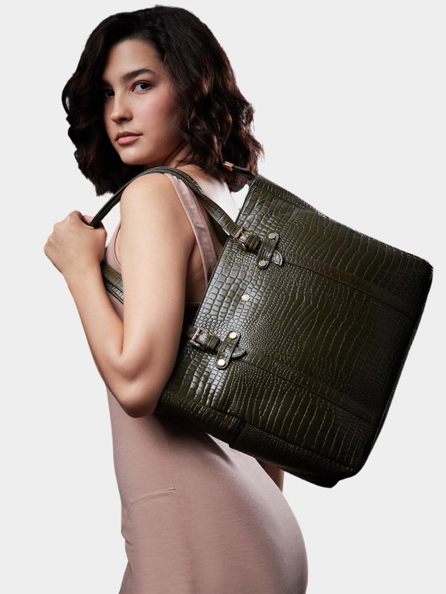 Tortoise Work Edition Avril Dark Green Textured Medium Laptop Tote Handbag