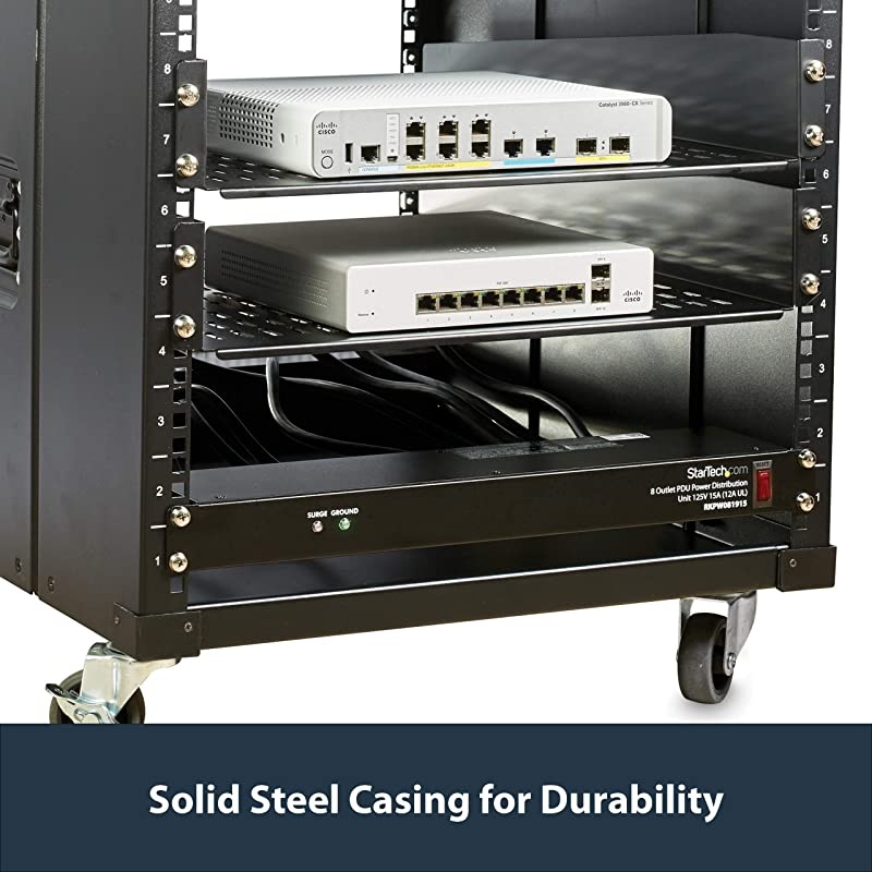 com 8 Outlet Horizontal 1U Rack Mount PDU Power Strip for Network Server Racks Surge Protection 120V15A with 6 Ft Power Cord RKPW081915 Black