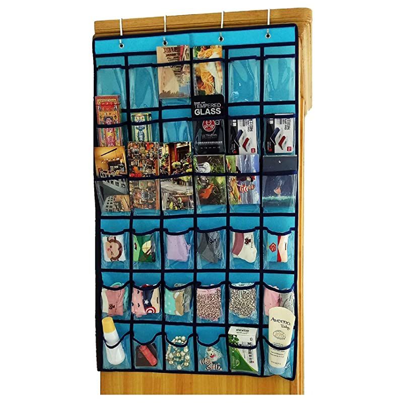 Hanging Closet Underwear Sock Jewelry Storage Over The Door Classroom Cell Phone Calculator Organizer 36 Clear Pockets Blue