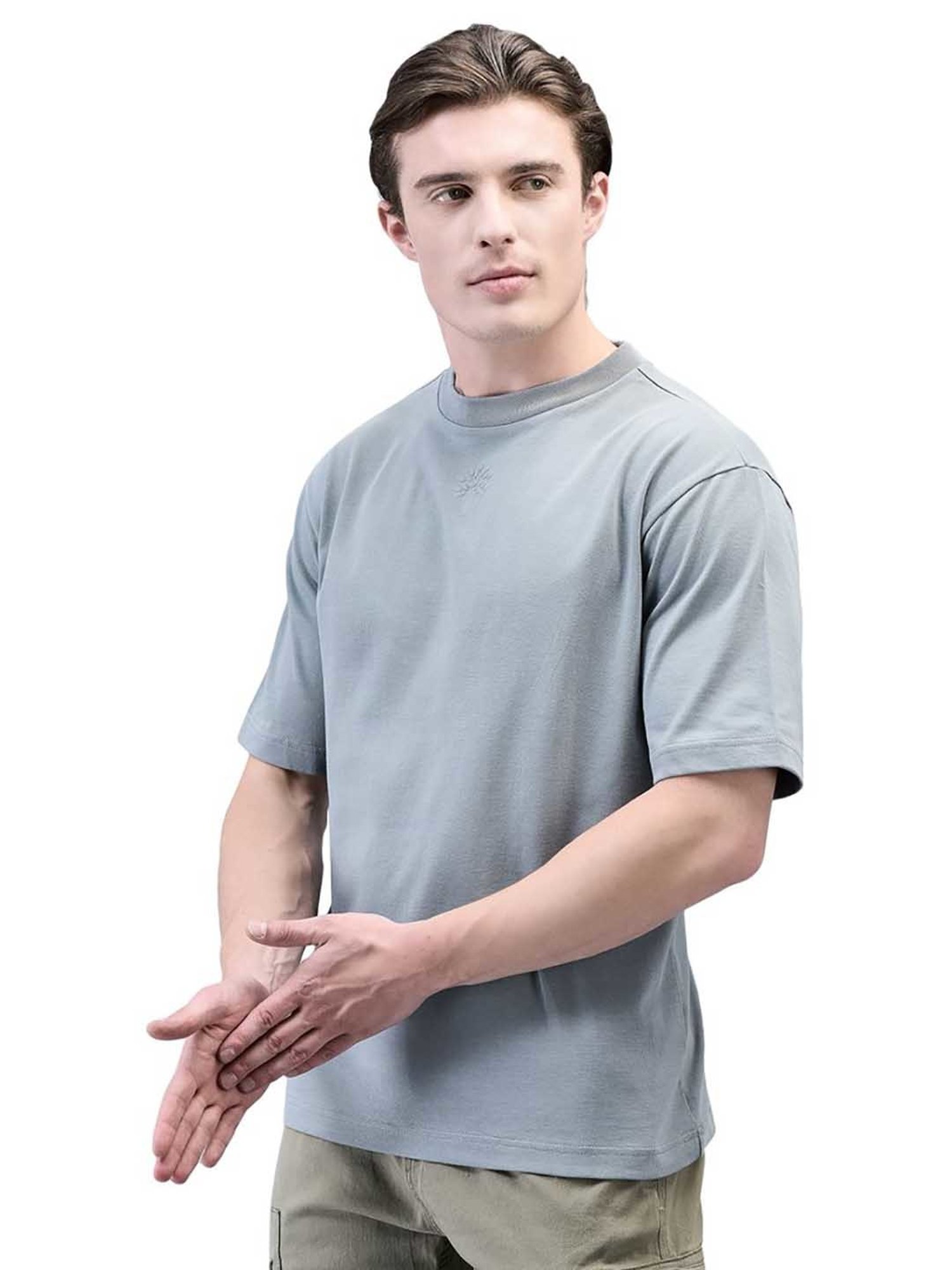 Woodland Greyish Blue Regular Fit Crew T-Shirt