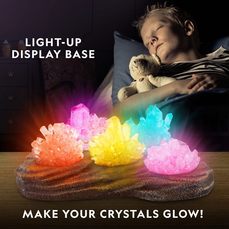 NATIONAL GEOGRAPHIC Mega Crystal Growing Lab, Grow 8 Vibrant Colored Crystals, Includes 5 Real Gemstone Specimens, Light-Up Display Stand & Guidebook