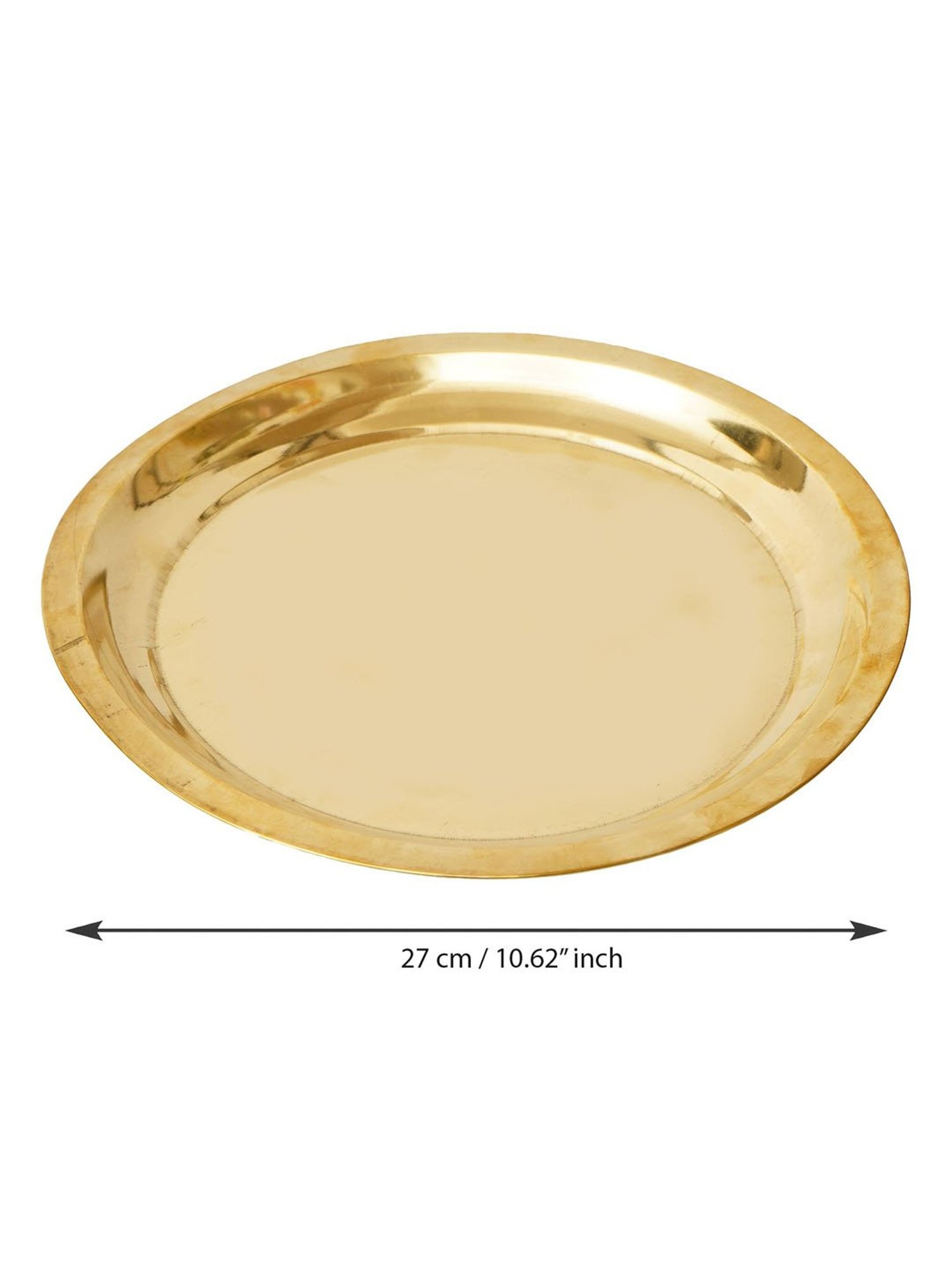 eCraftIndia 10.5 Inch Brass Pooja Thali with 2 Katori/Bowls, 1 Spoon and 1 Glass