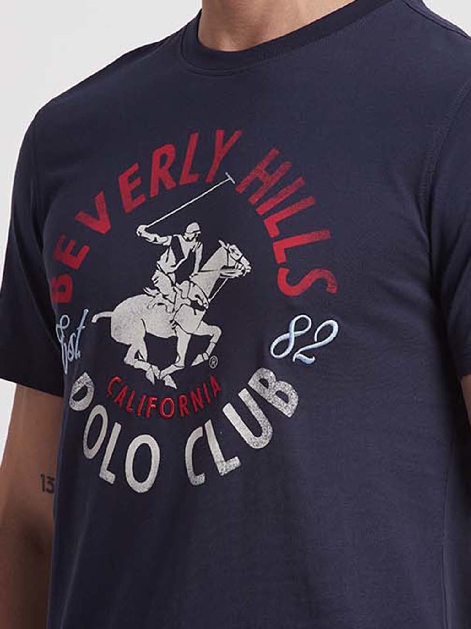 Beverly Hills Polo Club Navy Regular Fit Printed Cotton Crew T-Shirt