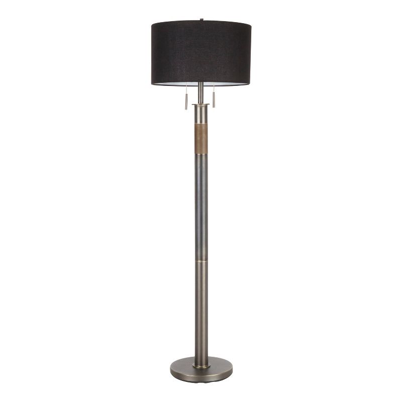 Trophy Industrial Floor Lamp with Gun Metal Linen Shade Black (Includes LED Light Bulb) - LumiSource