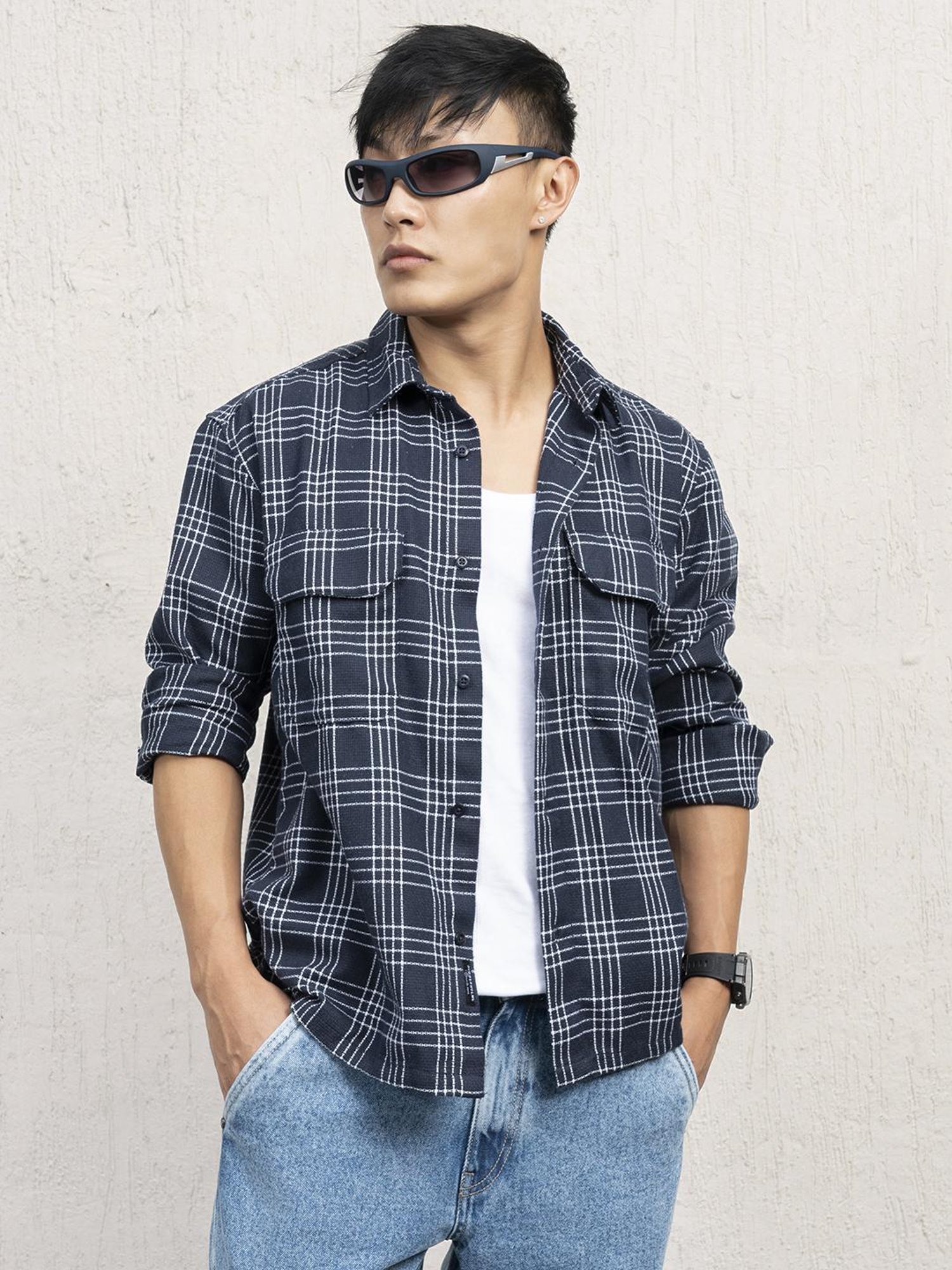 Hubberholme Men Cotton Long Sleeves Oversized Checked Double Pocket Shirt 15