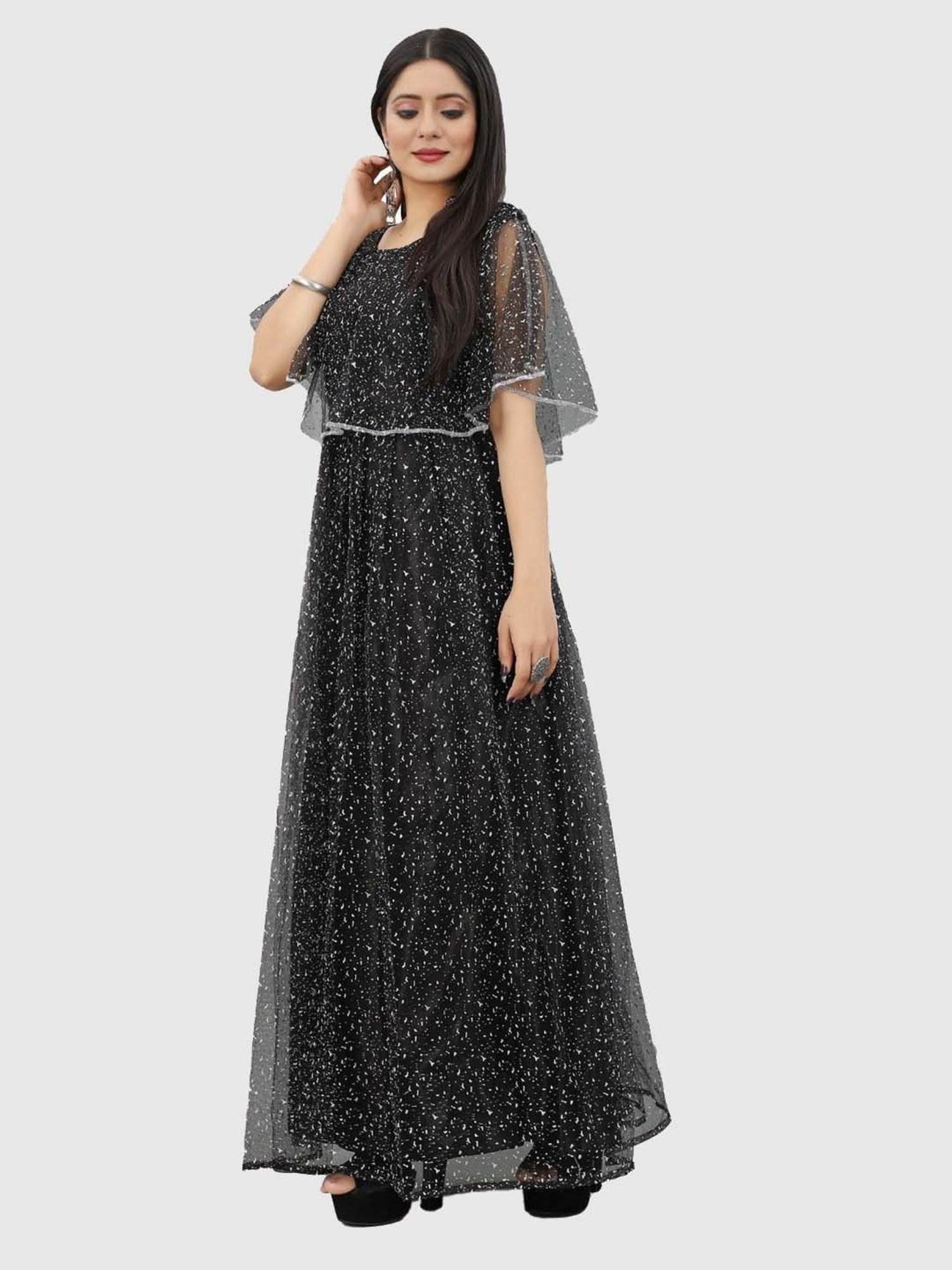 APNISHA Black Printed Maxi Dress