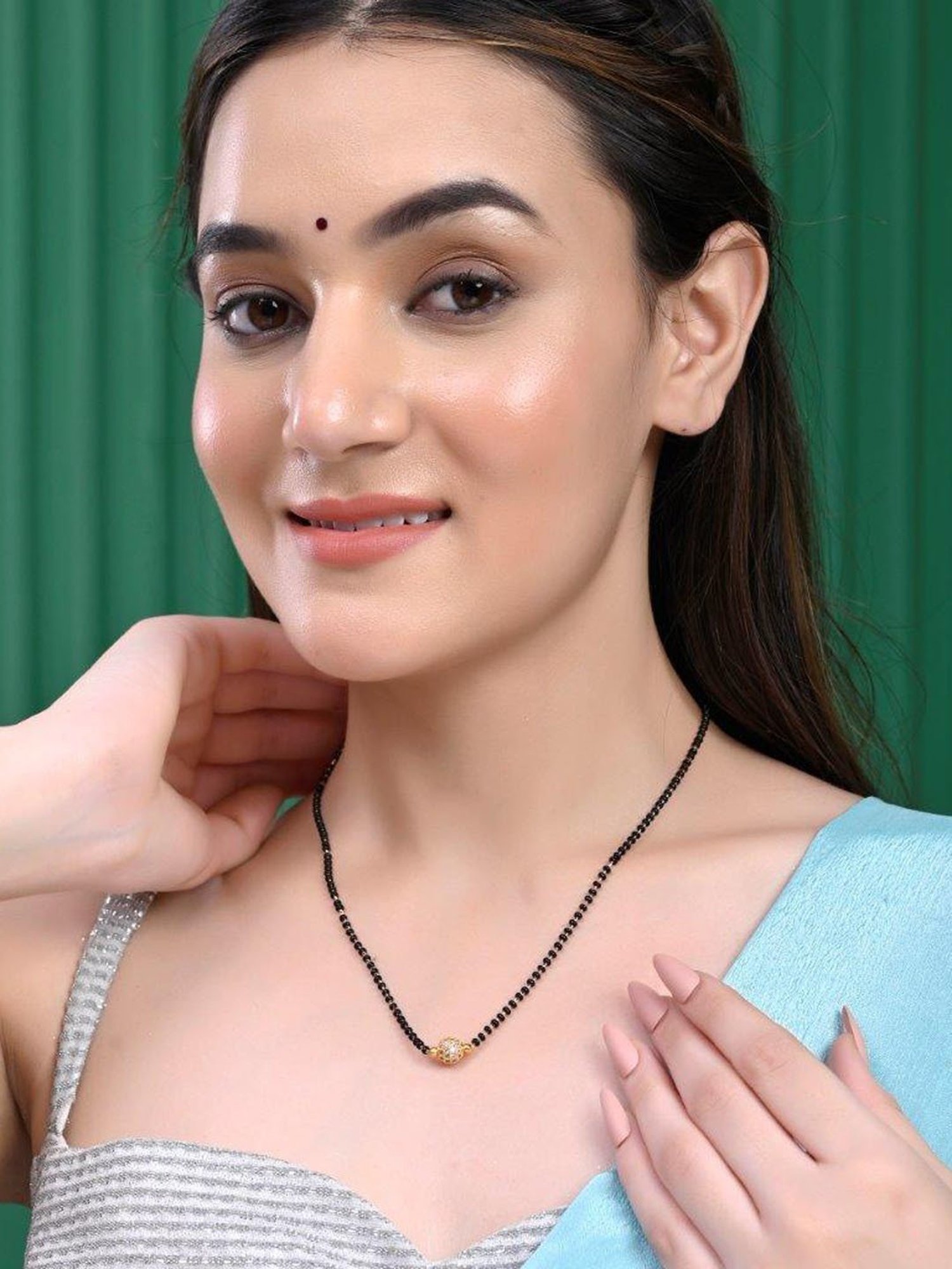 VOJ Gold-Plated AD-Studded & Beaded Mangalsutra for Women