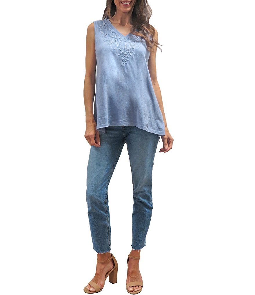 Karyn Seo Saira Vintage Embroidered V-Neck Boho Tank Top