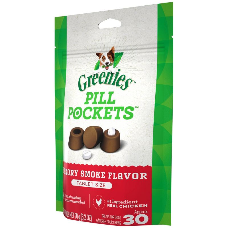 Greenies Dog Tablet Pill Pockets Beef Hickory Smoke Dry Chewy Dog Treats - 3.2oz