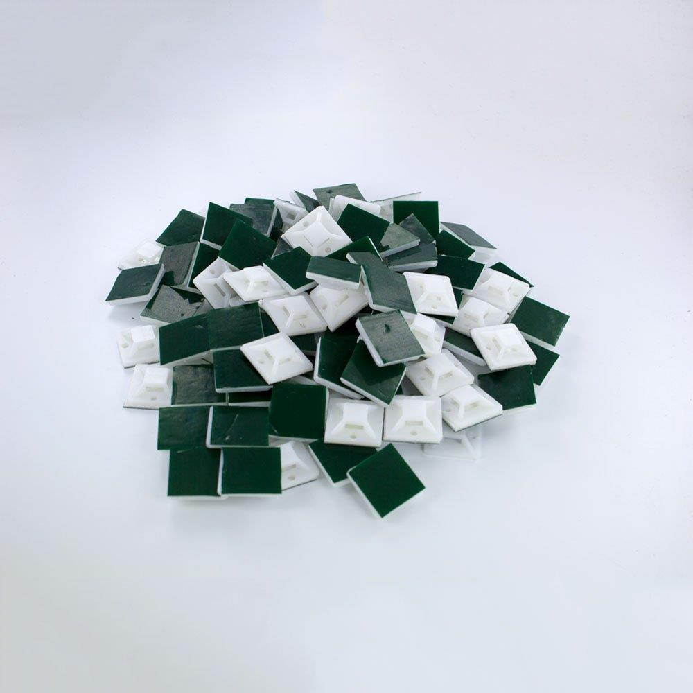 NavePoint Self Adhesive 20mm x 20mm Zip Tie Mount Base Clip Holder Mounting Pad White x100