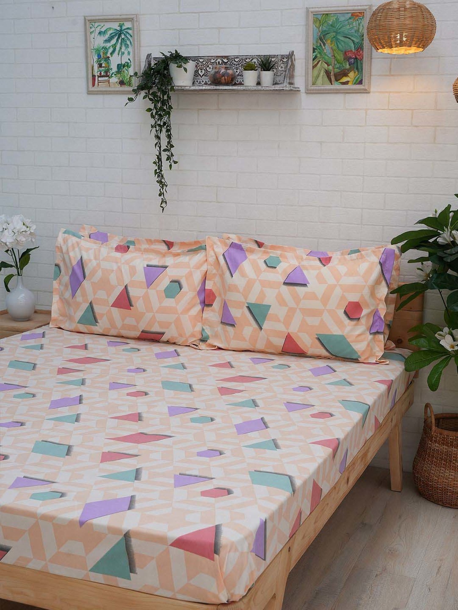 Ariana Orange Microfibre 120 TC Queen Bedsheet with 2 Pillow Covers