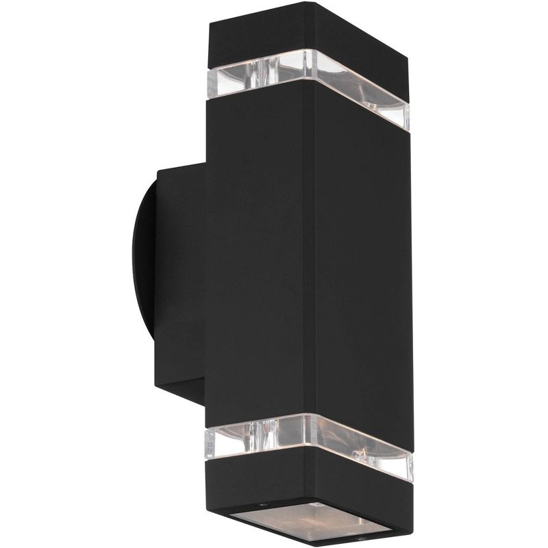 Possini Euro Design Modern Outdoor Wall Light Fixture Black 10 1/2" Rectangular Glass Up Down for House Porch Patio