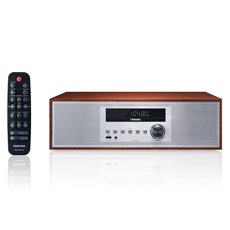 TYCWU700 Vintage Style Retro Look Micro Component Wireless Bluetooth Audio Streaming amp CD Player Wood Speaker System + Remote USB Port for MP3 Playback FM Stereo Digital Tuner AUX Input