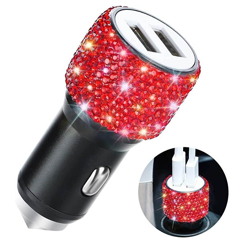 Dual USB Car Charger Car Adapter Bling Bling Rhinestones Crystal Car Decorations for Fast Charging Car Decors for iPhone Xs Max X Plus iPad ProMini Samsung
