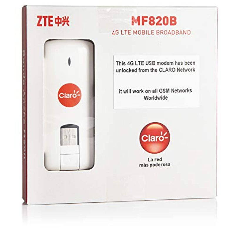 ZTE MF820B 4G LTE USB Modem (GSM Unlocked) - Retail packaging (JS-screen-6-21-621)