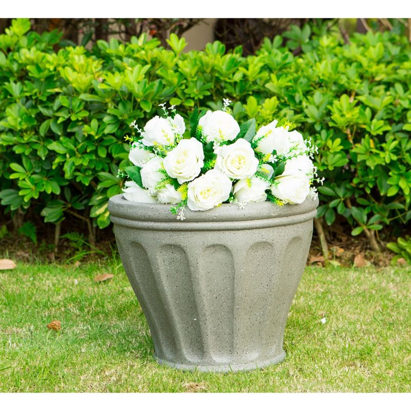 15.4" Kante Lightweight Classic Fluted Outdoor Urn Planter Granite Gray - Rosemead Home & Garden, Inc