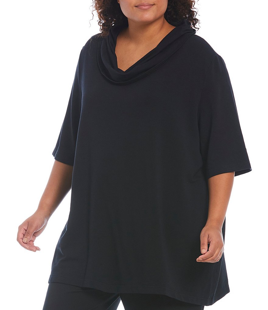 Bryn Walker Plus Size Enola Bamboo French Terry Elbow Sleeve Cowl Neck Tunic
