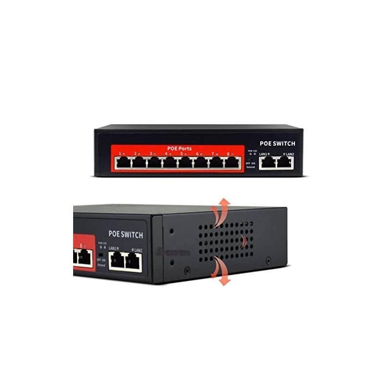 POE Switch,52V 120W (2 Uplink + 8 POE Ports 10/100M 802.3at/af RJ45),Unmanaged Network Extender Power Over Ethernet for IP Camera Outdoor Indoor