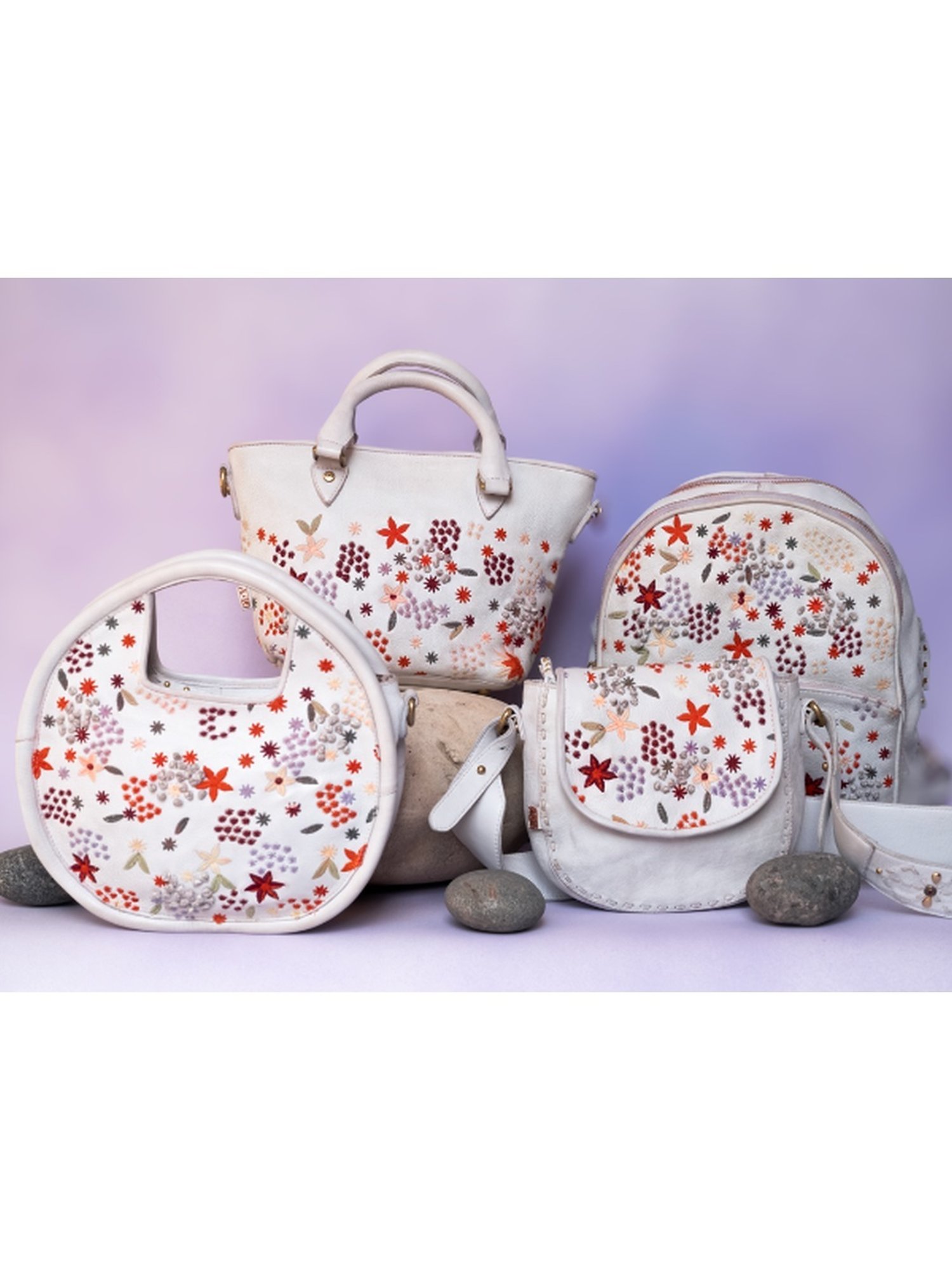 Art N Vintage Floral Bliss White Leather Embroidered Small Sling Handbag