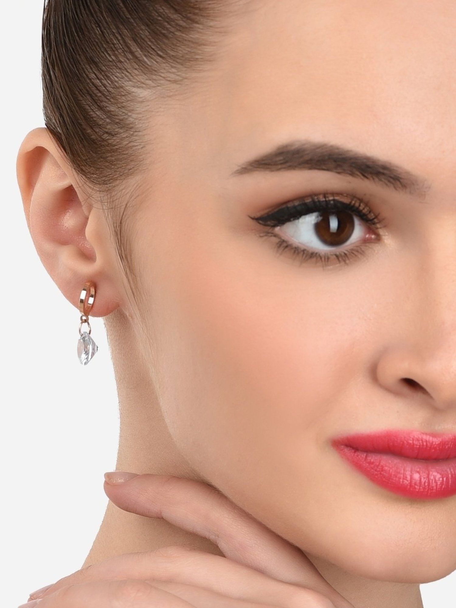 Zaveri Pearls Set of 2 Rose Gold Contemporary Stud & Drop Earrings - ZPFK12777