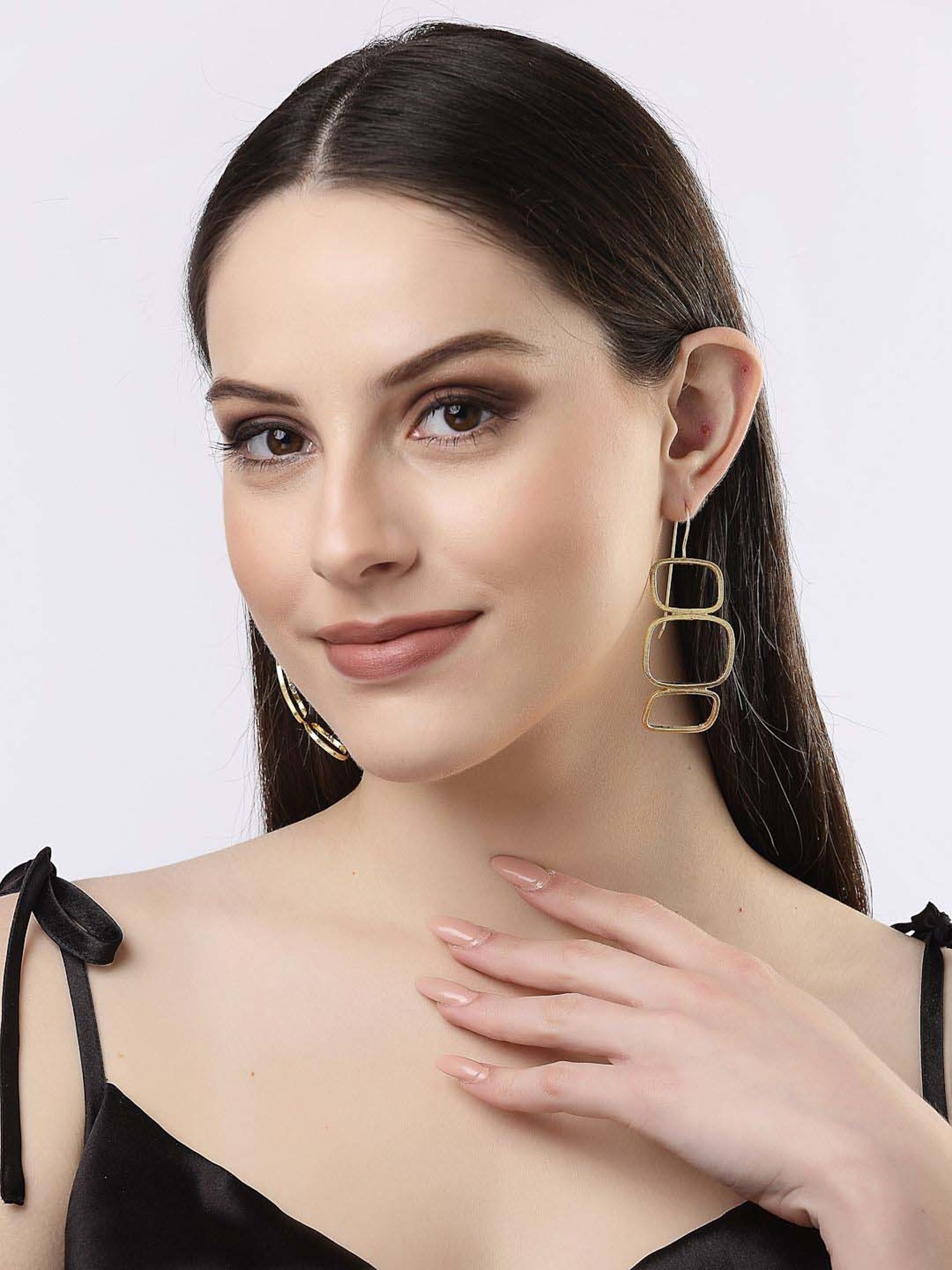 NVR Gold-plated Contemporary Fish Hook Drop Earrings for Women
